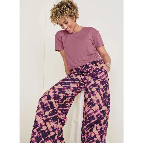 NEW Purple Printed Wide Leg Pants Plus size 2X Cotton Linen Summer Lounge Beach - Picture 10 of 11